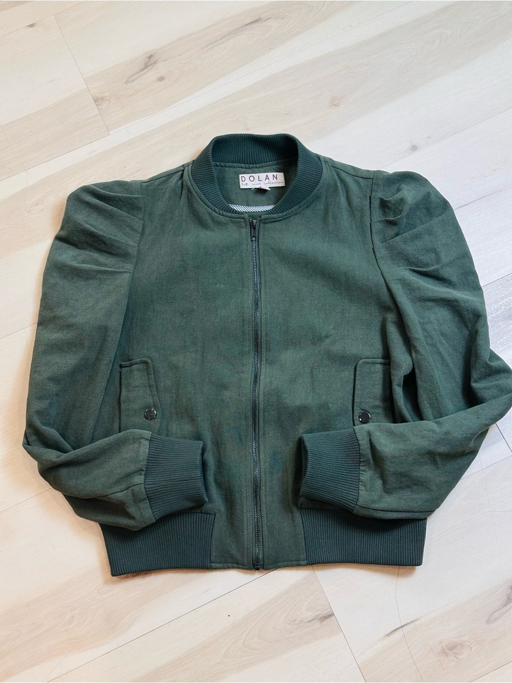 Anthropologie Dolan Jacket Womens Sz M Olive Canvas Puff Sleeve Bomber Zip - Picture 7 of 10
